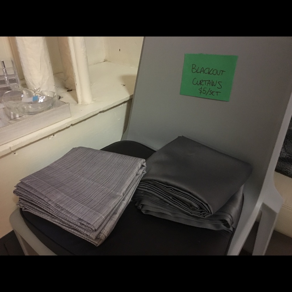 2 sets of room darkening curtains.